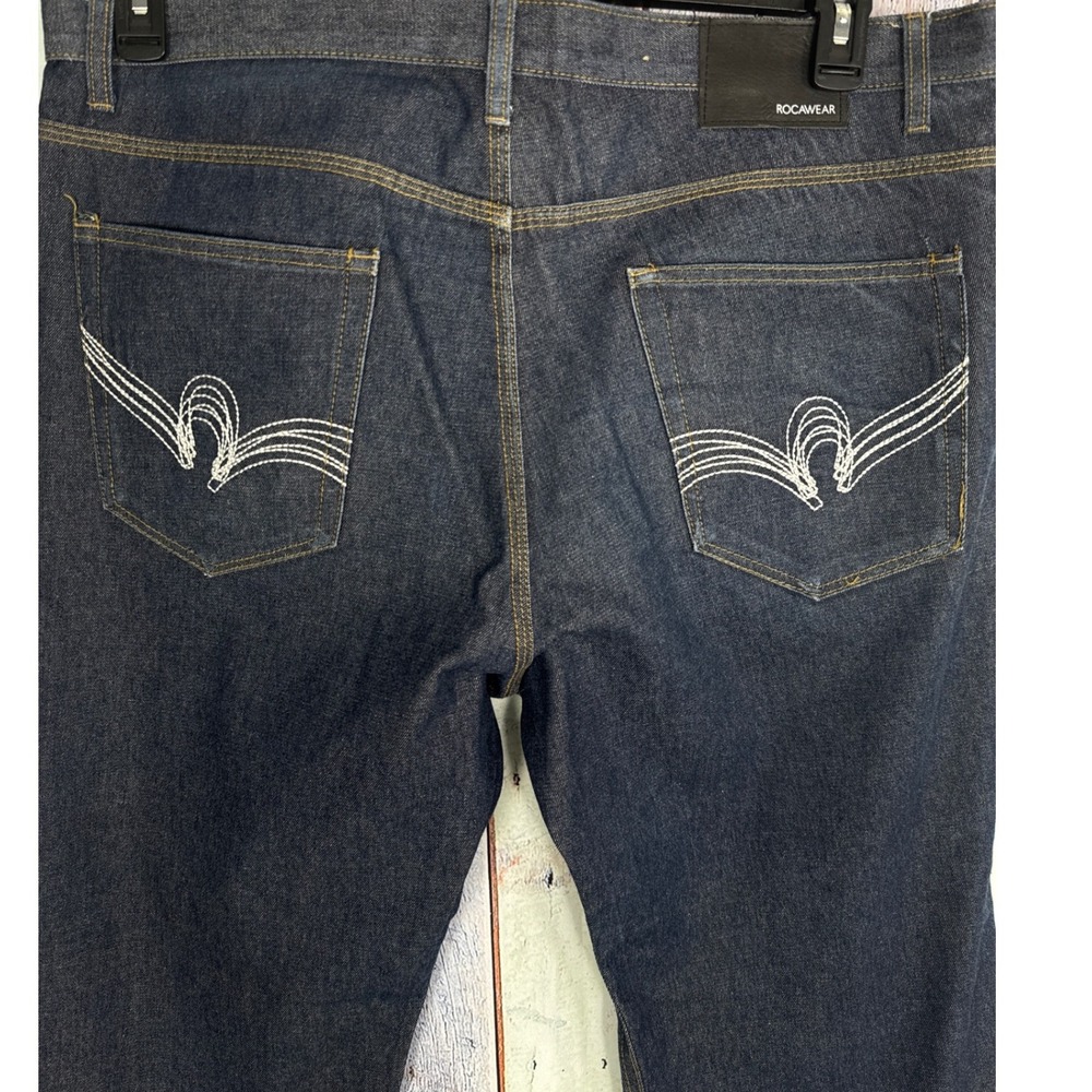 Rocawear Mens Baggy Leg Indigo Denim Jeans W38 L30 Embroidered Pockets Blue